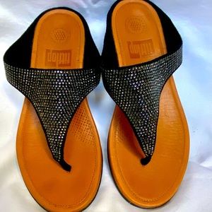Fitflop N01-001 Banda Glitz Black Toe Thongs Sandals